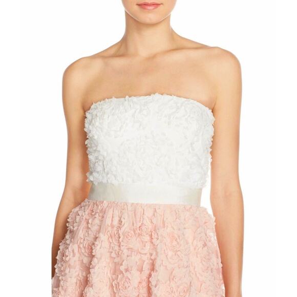 Adrianna Papell 6 Strapless Floral Applique Gown $489 Corset Dress Pink White - Picture 8 of 16